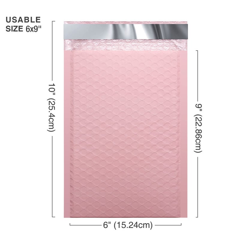 Metronic Bubble Mailers 6x10 50Pack, Light Pink, Self-Seal Waterproof Padded Envelopes, Shipping Bags for Packaging, Mailing Supplies for Small Business, Usable Size 6x9 - Image 2